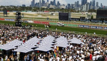 Large crowds are seen on Melbourne Cup